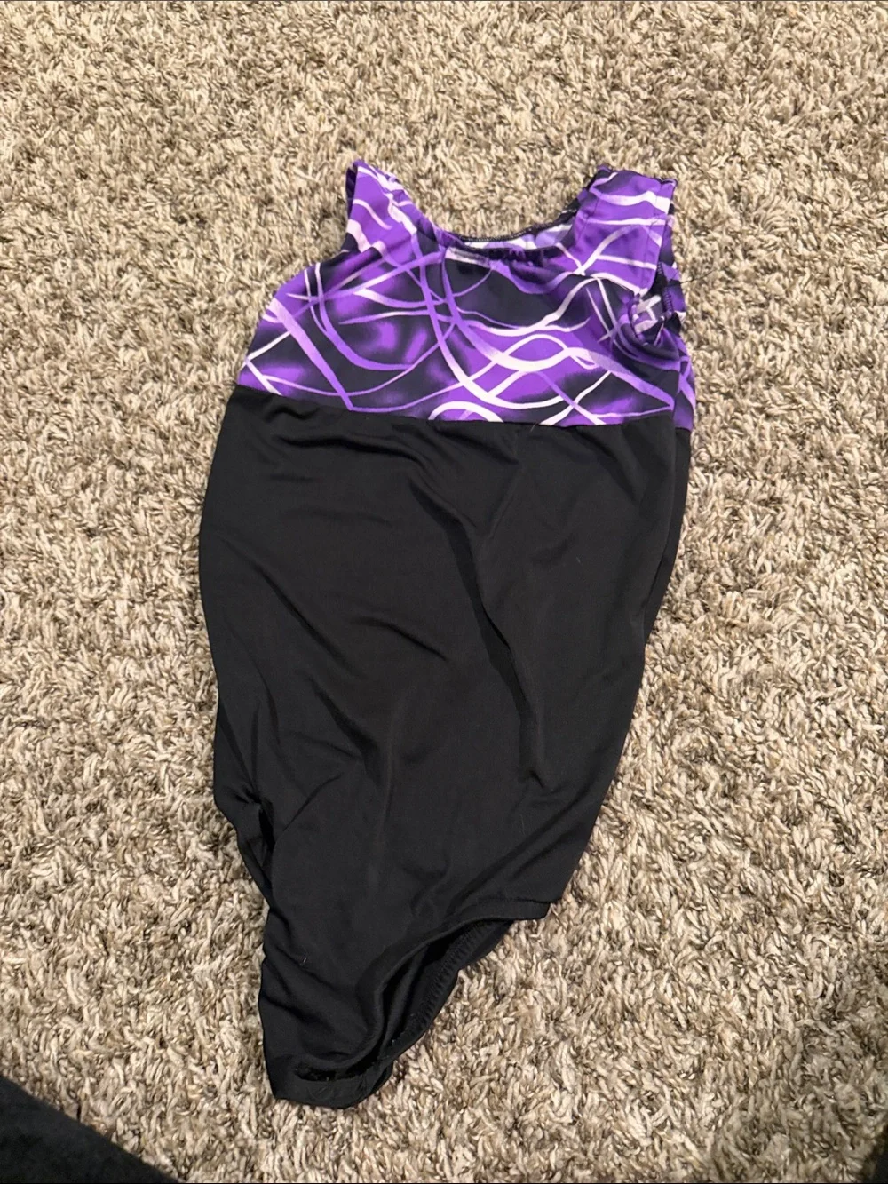 Kids Black and Purple Dance Leotard with Patterned Yoke